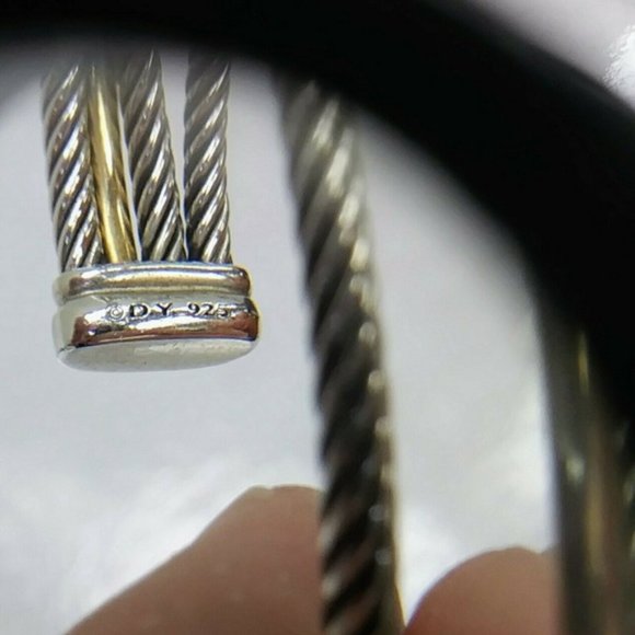 David Yurman Sterling Silver Crossover Three-row Cuff with 18k Gold Bracelet EUC - Picture 7 of 7